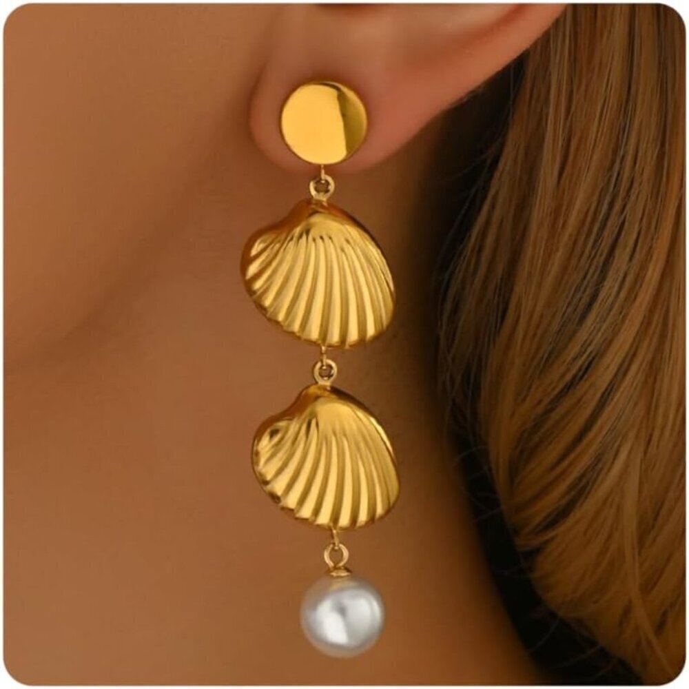 🆕 Women Gold Delicately Designed Earrings 18K Elegant Pearl Sunflower Jewelry